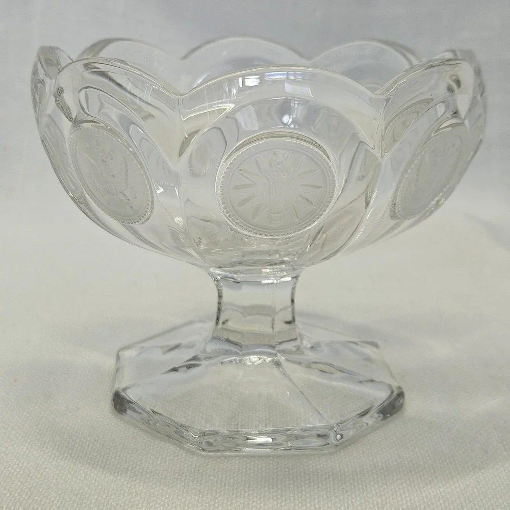 Fostoria Sherbet Dish Coin Clear Eagle Centennial 1886 Footed Glass Dessert Bowl
